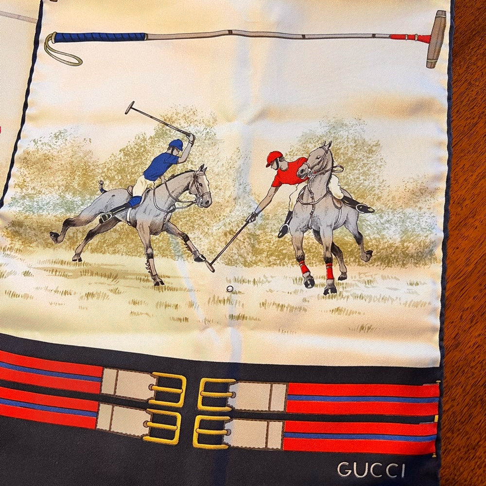 Gucci Equestrian Silk Scarf in Red and Blue